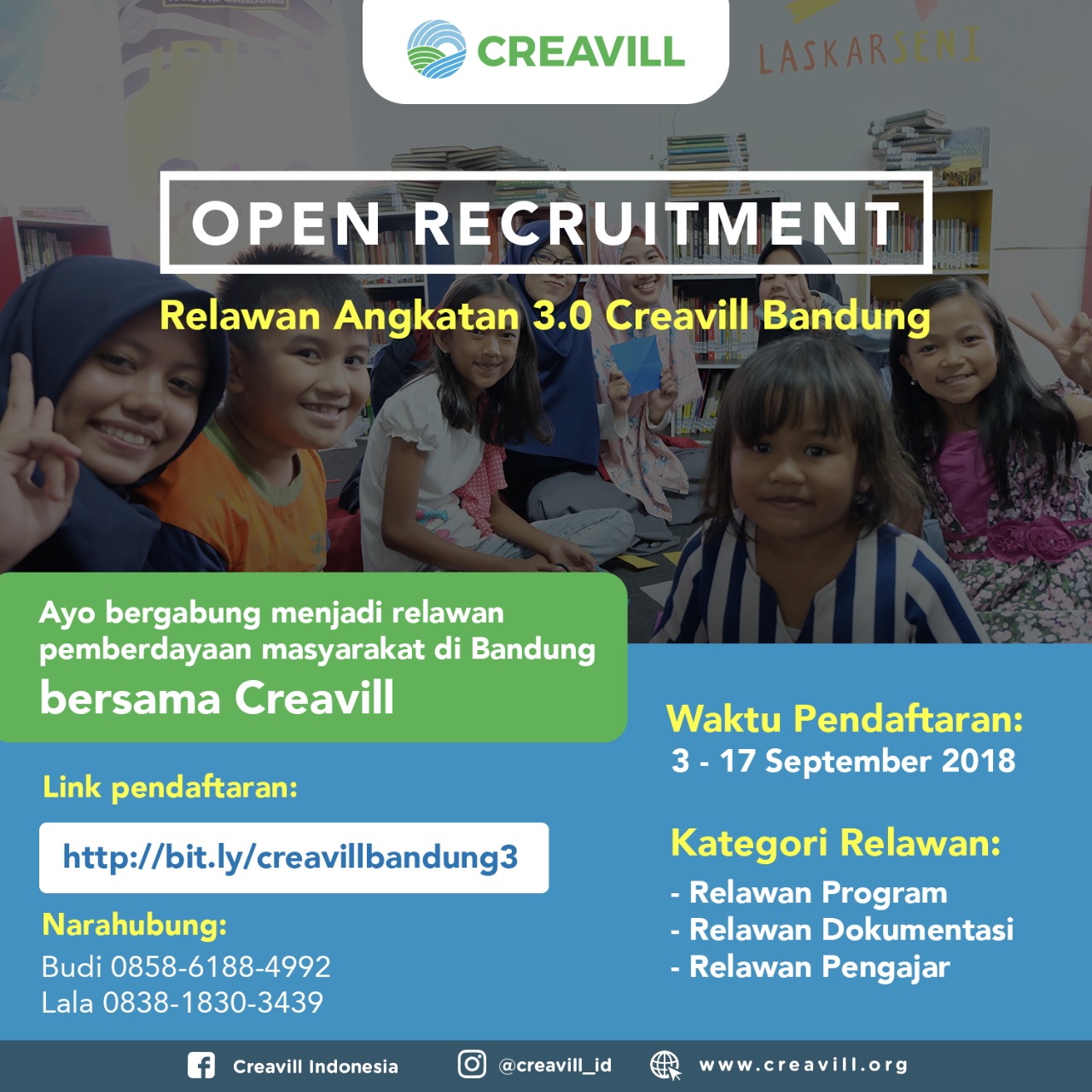Pendaftaran Relawan Angkatan 3 Creavill Bandung